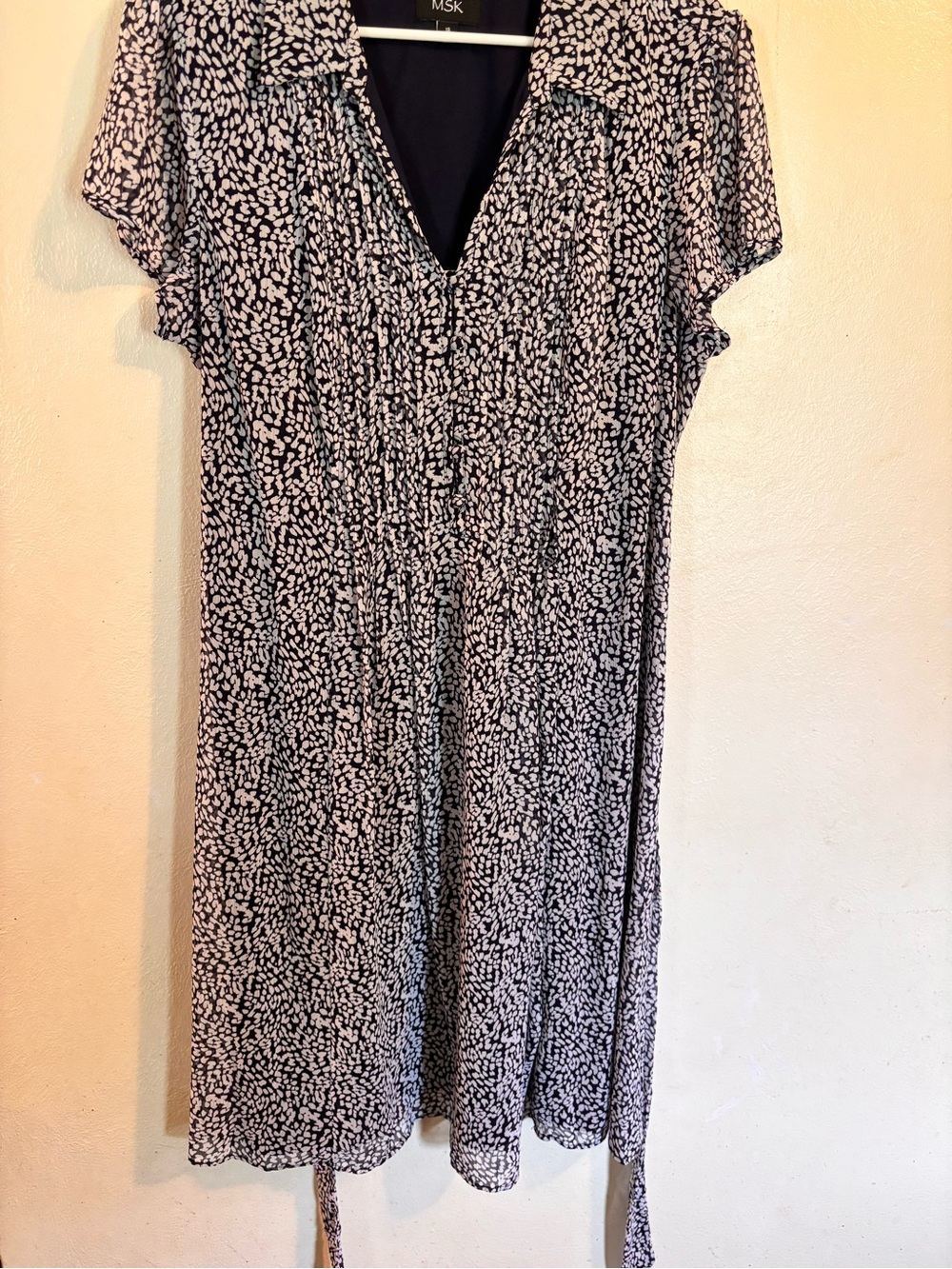 MSK Navy and White Printed Short-Sleeve Tie-Waist Midi Dress - Picture 8 of 9